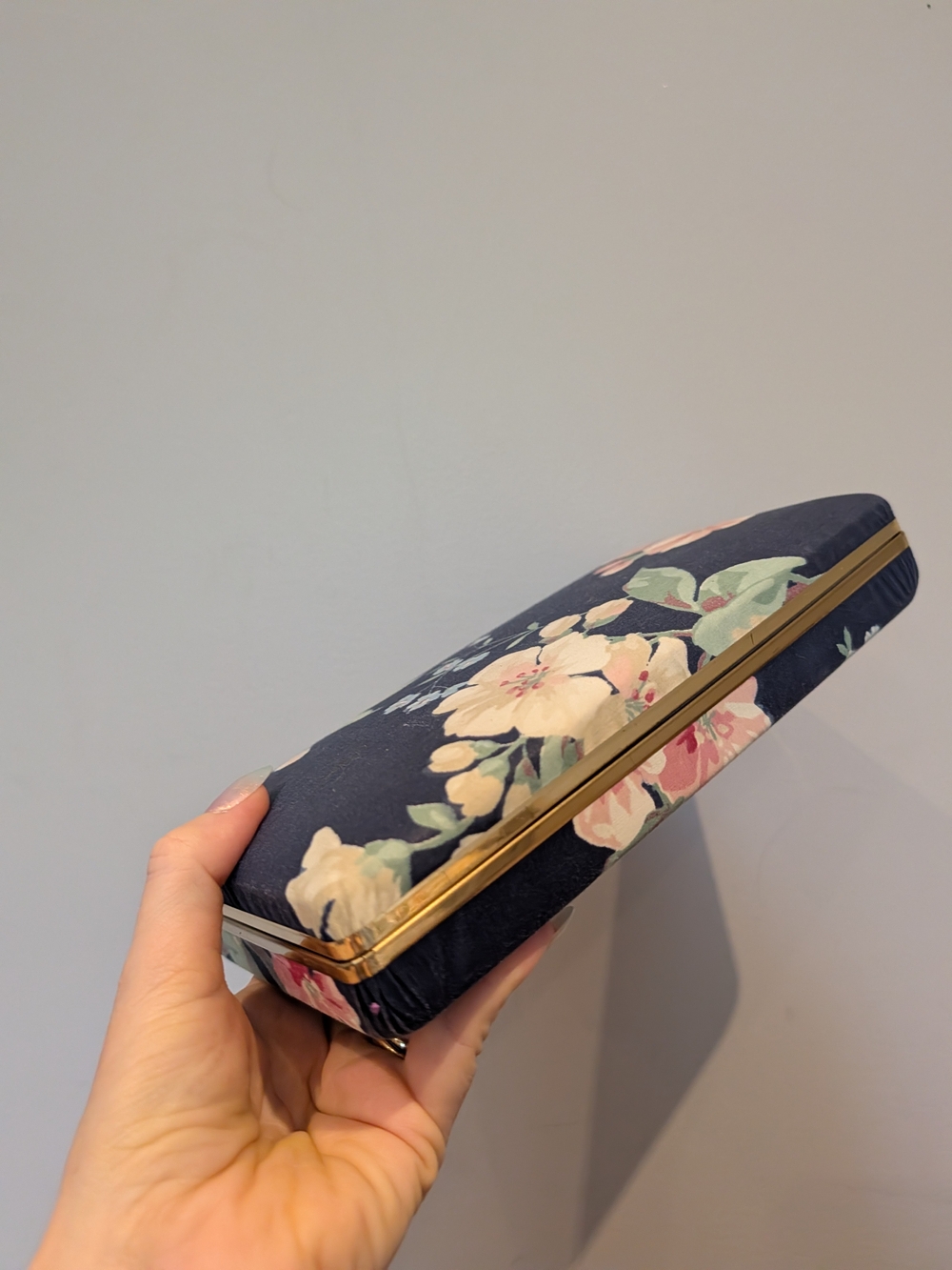 Floral Navy Jewelry Case with Gold Trim
